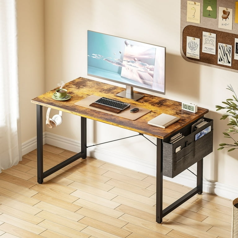 Rustic Computer Desk featuring Side Storage Pocket and X-Frame Support