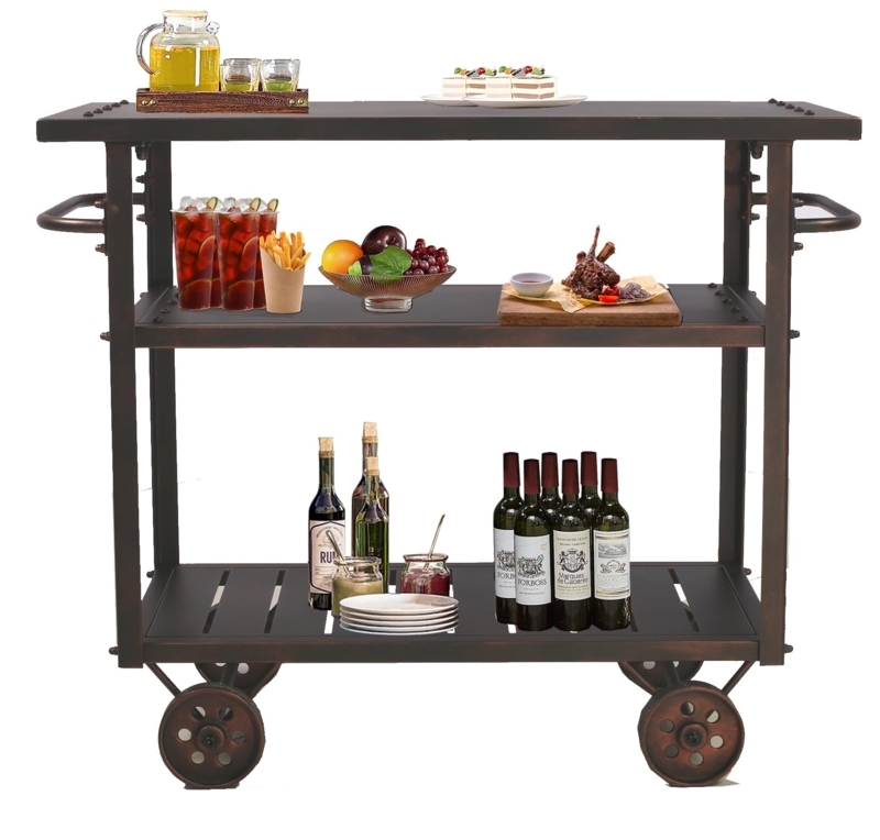 Rustic Copper Bar Cart, Three Tier Metal Vintage Beverage Station