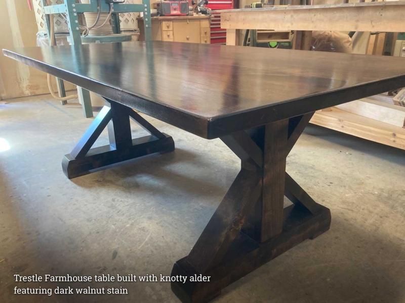 Rustic Dining Table featuring Through-Tenon Trestle Base Details