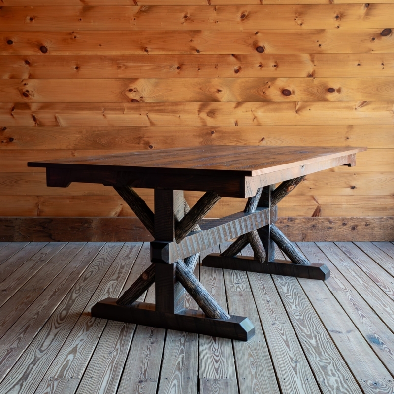 Rustic Dining Table with Heavy Timber Trestle Base