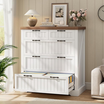 Rustic Farmhouse Filing Cabinet with Five Drawers and Casters
