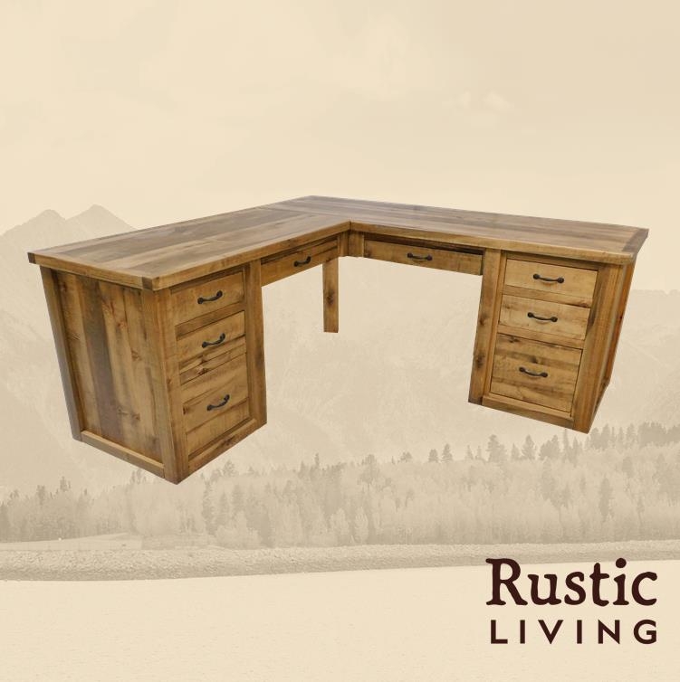 Rustic Farmhouse L-Desk in Artisan - 72"W / Classic Wood