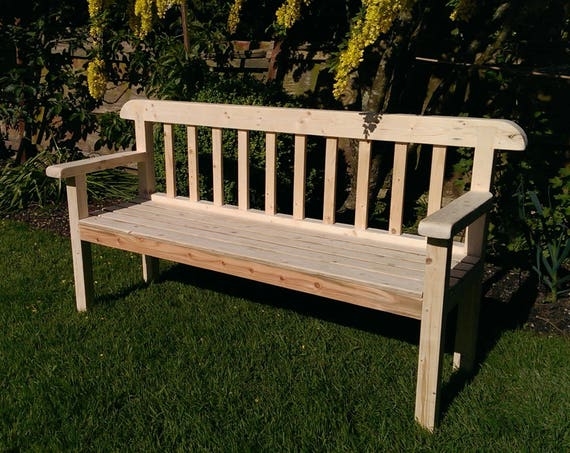Rustic Garden Bench with Live Edge Wood Slabs and Log Style Legs