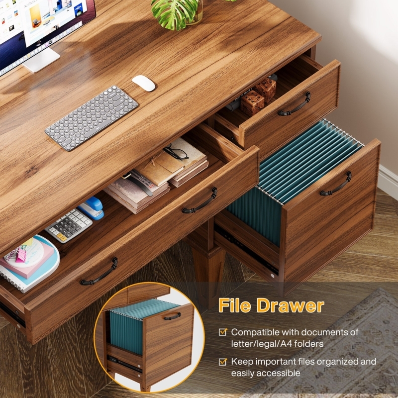 Rustic Industrial Computer Desk With Integrated File Cabinet