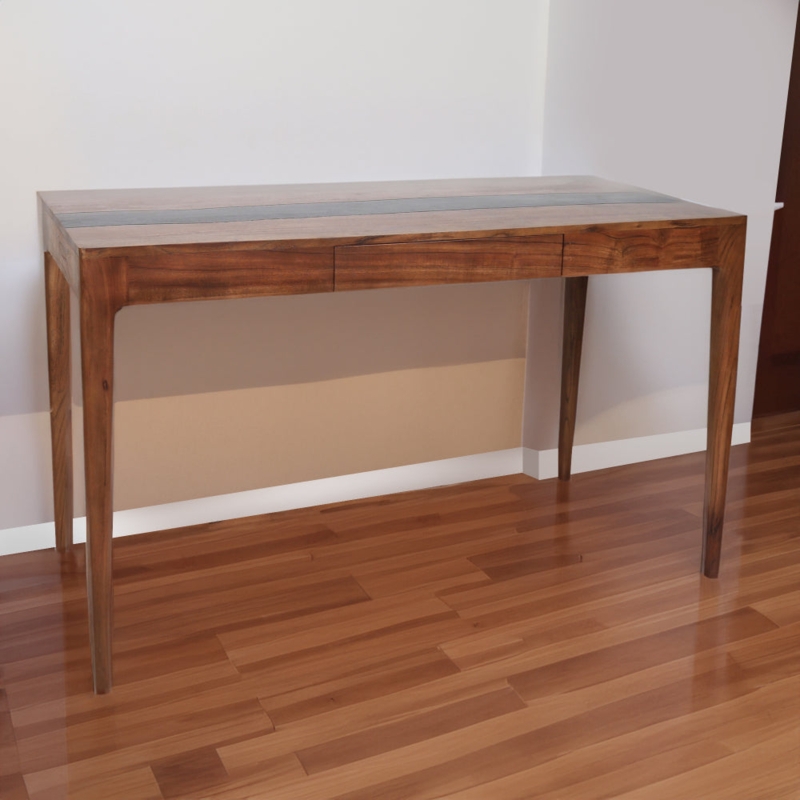 Rustic Industrial Desk Textured Acacia Wood Splayed Legs Live Edge