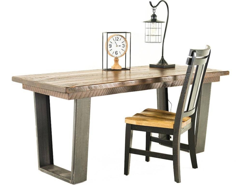 Rustic Industrial Desk with Thick Wood Top and Black Metal U-Base