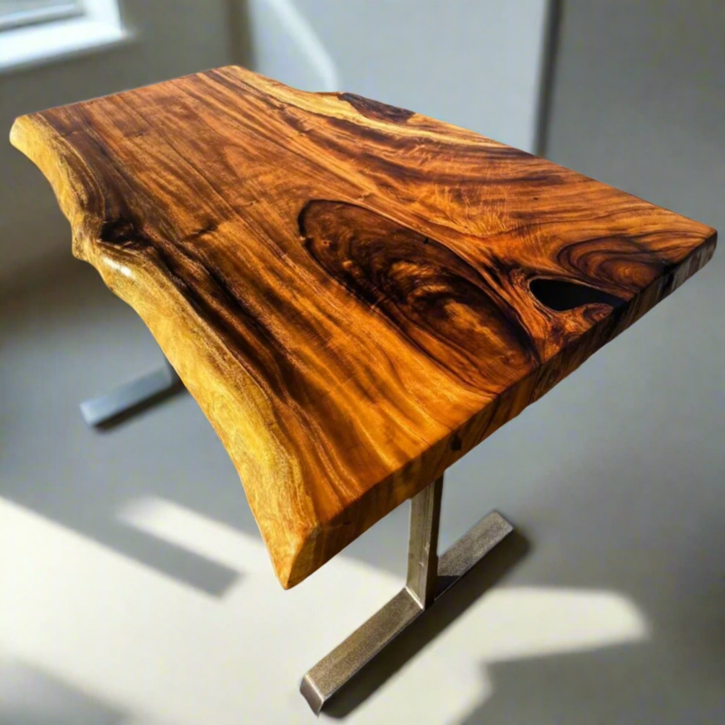 Rustic Modern Desk Live Edge Slab Top Black Metal U-Shaped Legs