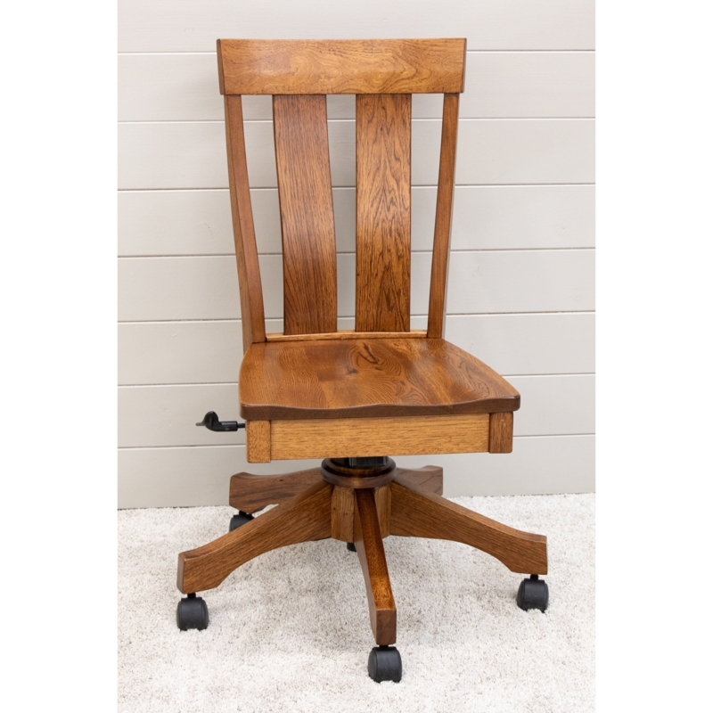 Rustic Office Chair Hickory Frame Slat Back Design Warm Cherry Swivel