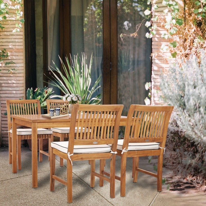 Rustic Slatted Wood Outdoor Dining Set with Armless Chairs