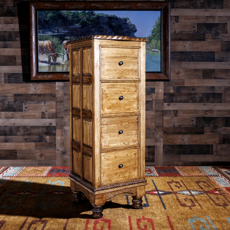 Rustic Wood 4-Drawer File Cabinet featuring Star Metal Accents