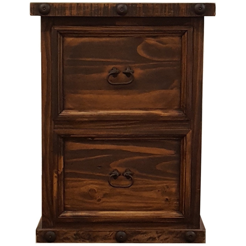 Rustic Wood File Cabinet Ring Pulls Plinth Base Matte Finish