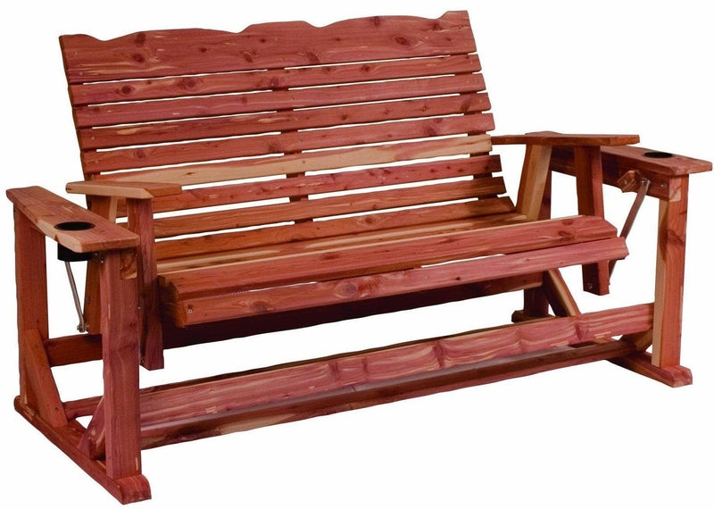 Rustic Wood Slat Outdoor Glider Bench with Dark Metal Frame
