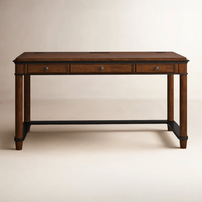 Rustic Wood Writing Desk with Two Drawers and Lower Shelf