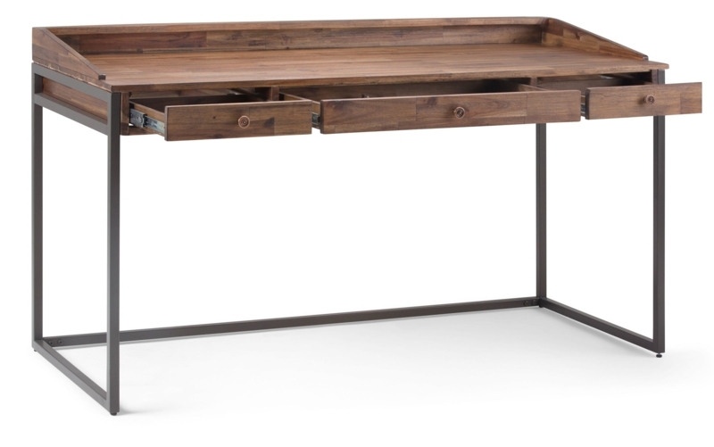 Rustic Writing Desk Aged Brown X-Frame Legs Cup Pulls Farmhouse Style