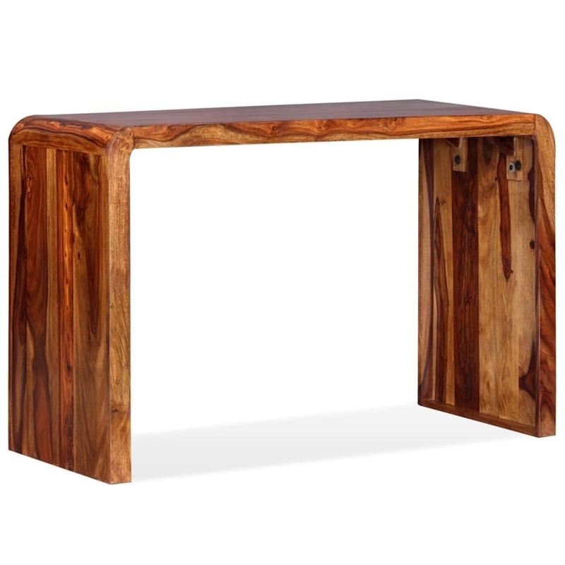 Rustic Writing Desk Thick Tabletop Square Legs Variegated Wood Grain