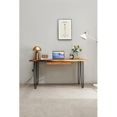 Rustic Writing Desk with Black Hairpin Legs and Drawer, Rustic Wood Desk