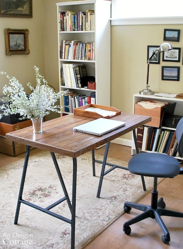 Rustic Writing Desk with Planked Top and Black A-Frame Legs