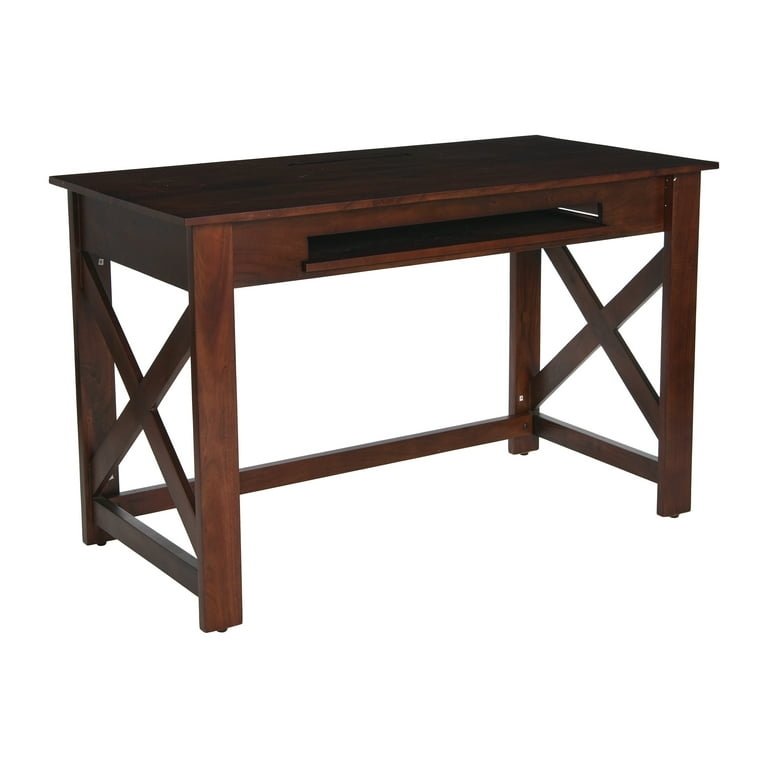 Rustic Writing Desk with X-Frame Side Detail and Keyboard Shelf