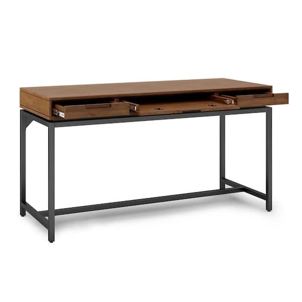 Saddle Brown Writing Desk with Splayed Legs and Two Drawers