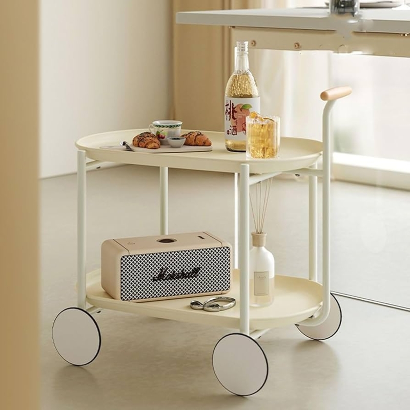 Sage Green Bar Cart with Two Tiers and Lipped Trays