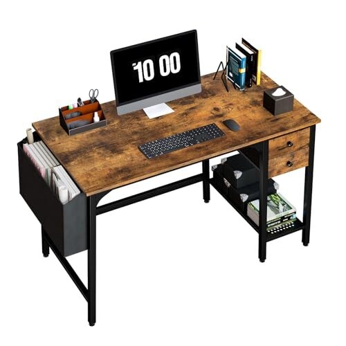Scandinavian Computer Desk with Monitor Riser and Dual Drawers