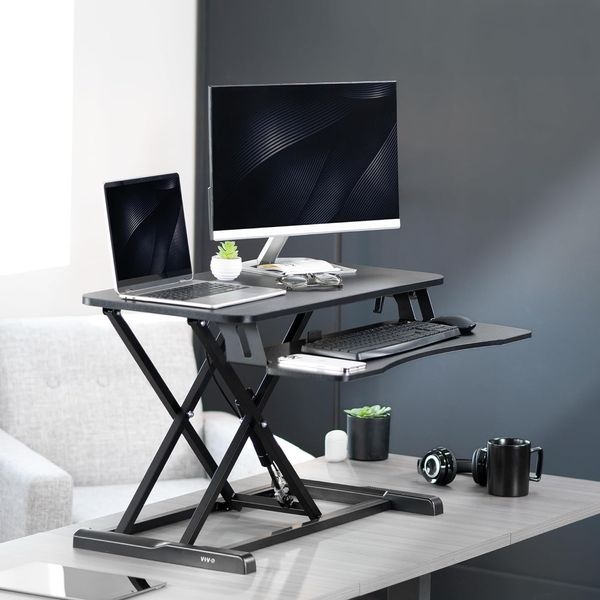 Scandinavian Style Office Desk Converter, White and Light Wood
