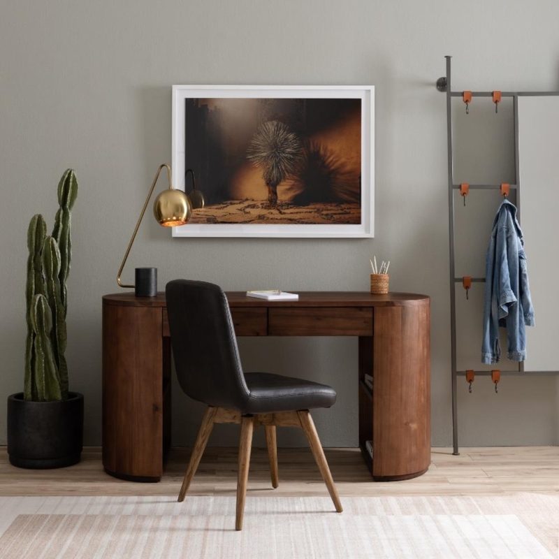 Scandinavian Wood Study Desk Rounded Corners Splayed Tapered Legs