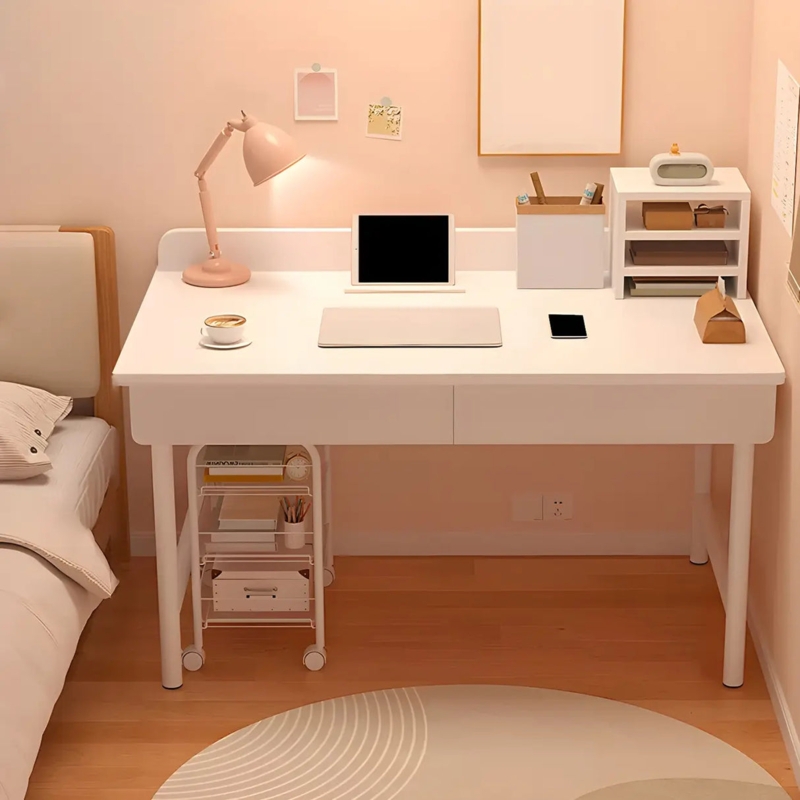 Scandinavian Writing Desk with H-Shaped Base and Two Integrated Drawers