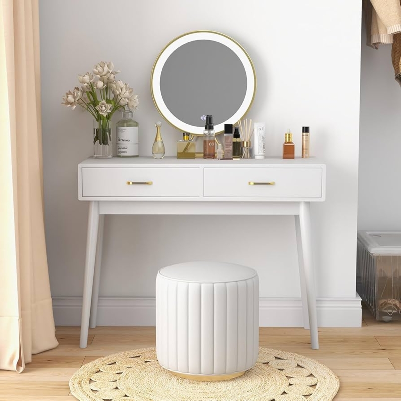 Scandinavian Writing Desk with Tapered Wood Legs & White Top