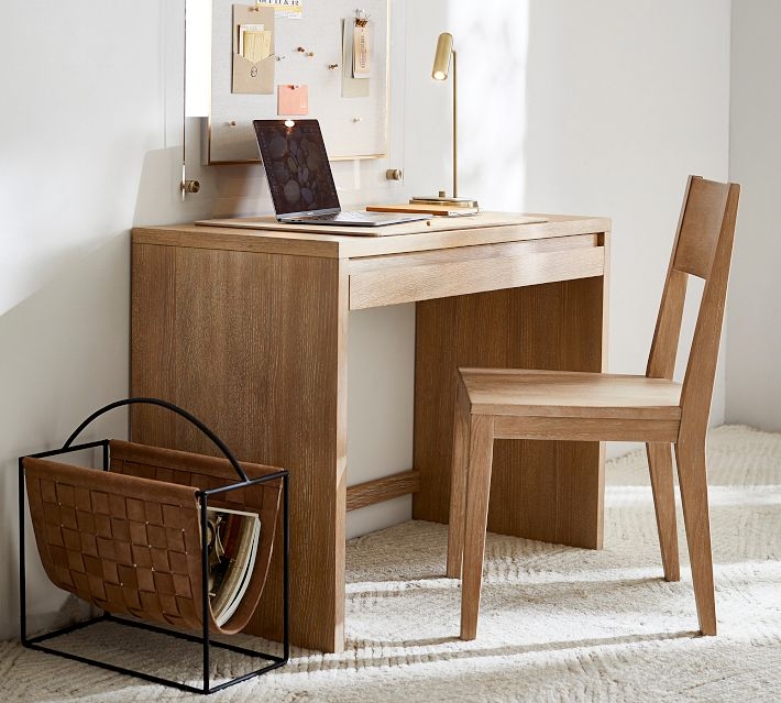 Scandinavian Writing Desk with Trestle Legs and Light Wood Finish