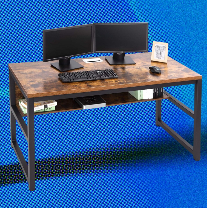 Scandinavian Writing Desk with Two-Tone Finish and Tapered Wood Legs