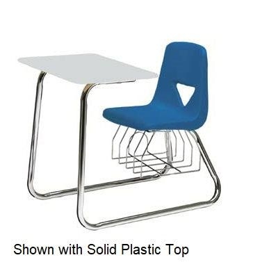 School Desk Combo Double Entry Sled Base Blue Wire Bookrack Chrome
