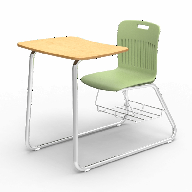 School Desk Combo Sled Base Vibrant Green Seat Integrated Storage Chrome