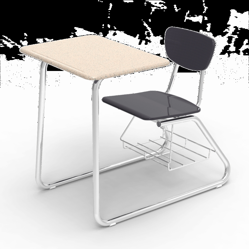 School Desk Sled Base Integrated Bookrack Sandstone Finish Black Frame