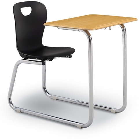 School Desk Sled Base Navy Blue Integrated Chair with Underseat Book Rack