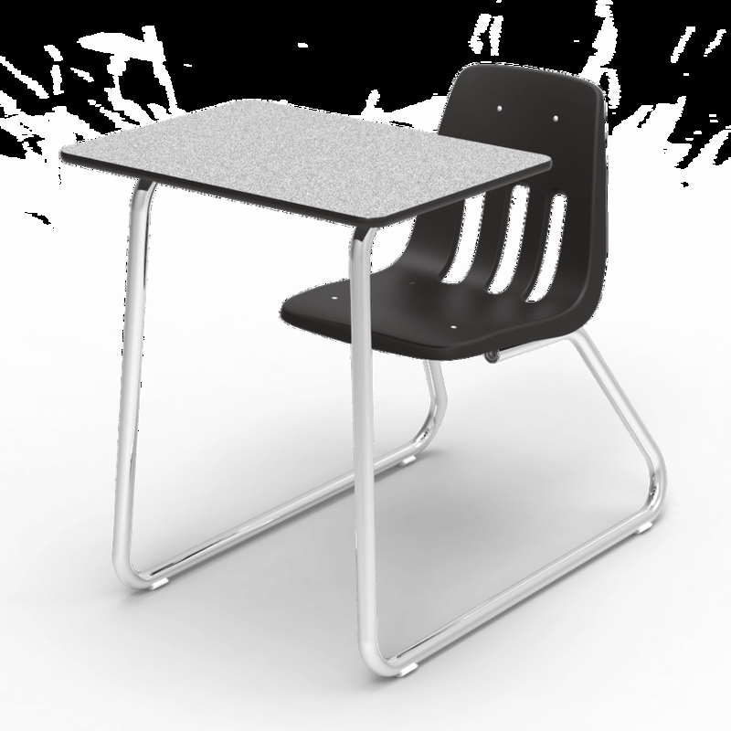School Desk Sled Base Vented Back Cobalt Blue Maple Top Integrated Chair