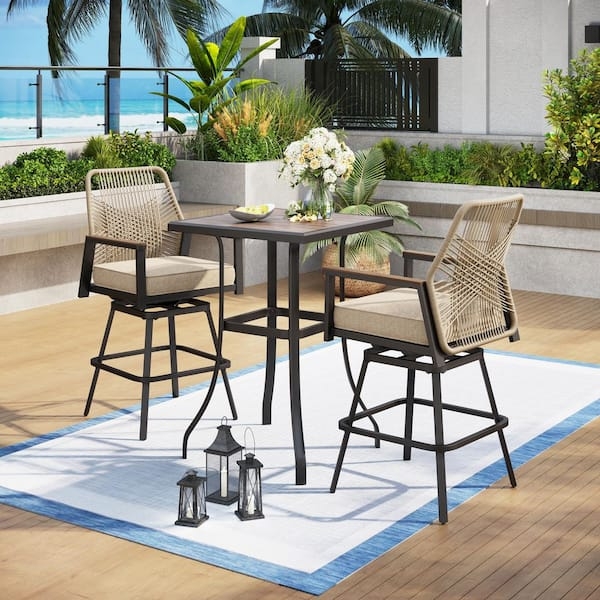 Scroll Back Patio Dining Set Metal Black Black Metal Patio Furniture with Cushions