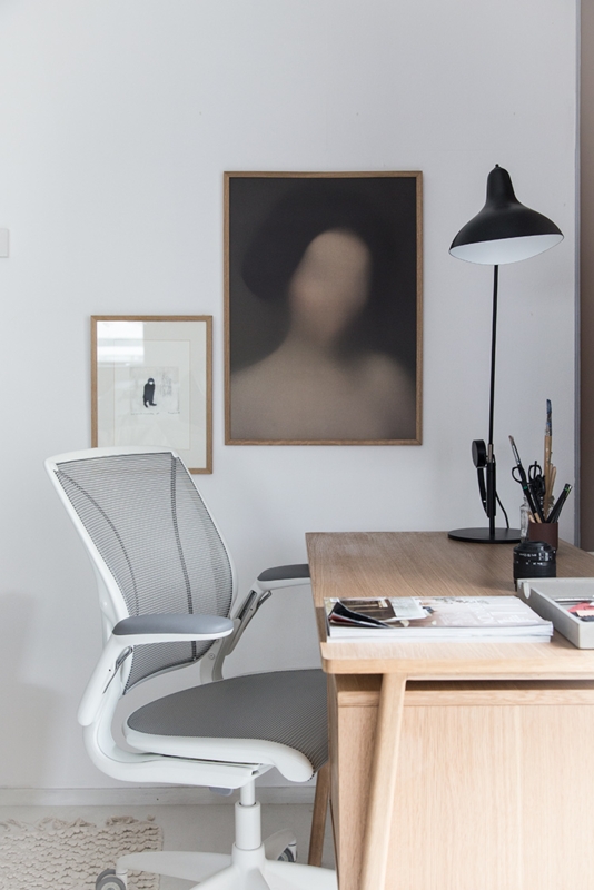 Sculptural Armchair with Looping Wood Frame and Grey Upholstery
