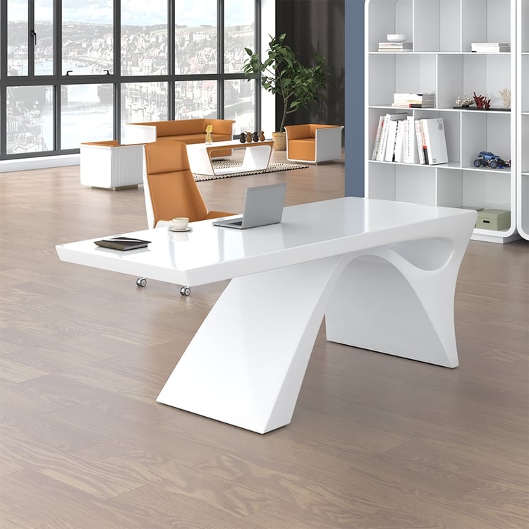 Sculptural Writing Desk with Thick Profile and Arched Pedestal Base