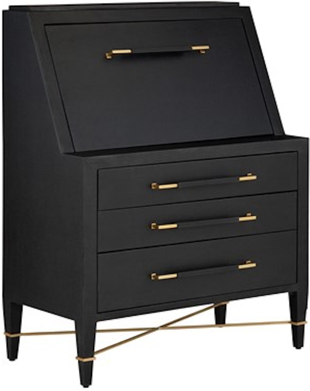 Secretary Desk Black Finish French Country Cross Stretcher