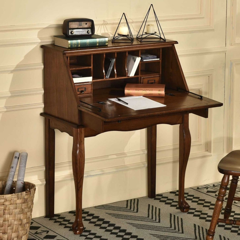 Secretary Desk Burnished Walnut Single Drawer Cabriole Legs