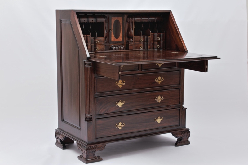 Secretary Desk Chippendale Style Double Arch Top Mahogany