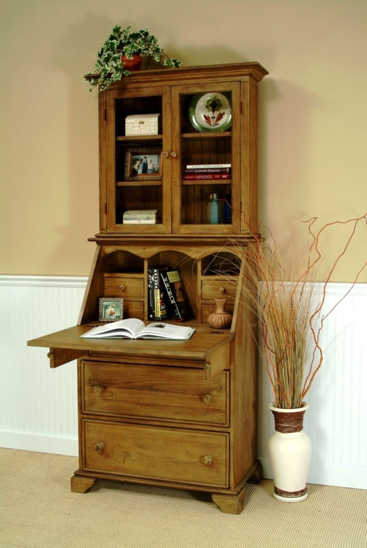 Secretary Desk Distressed Black Arched Glass Doors Farmhouse