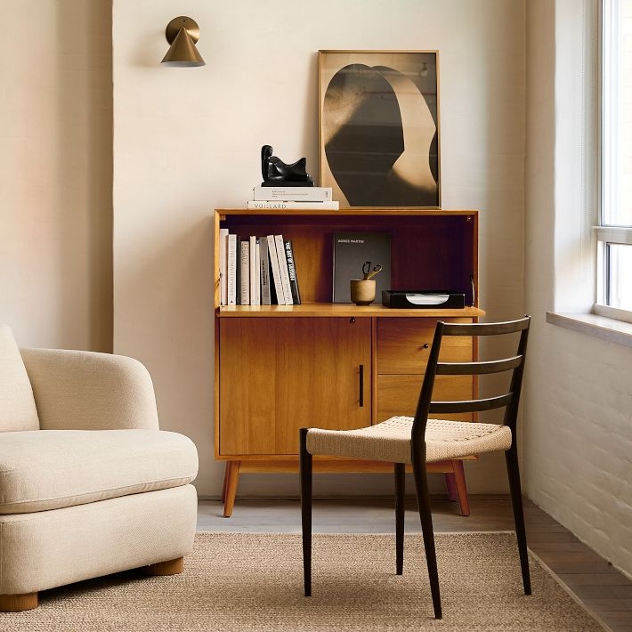 Secretary Desk Drop-Front with Three Drawers & Tapered Legs
