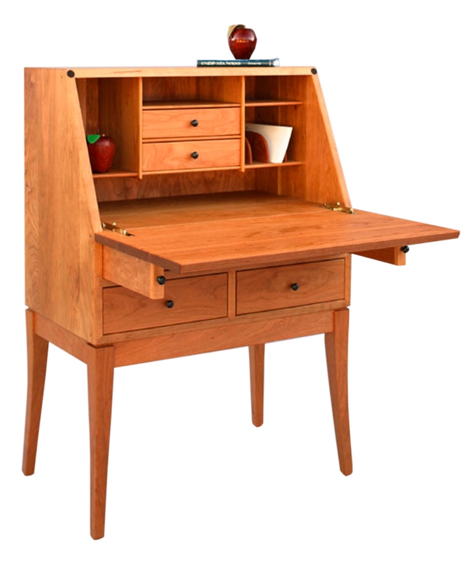 Secretary Desk Integrated Pulls Shaker Style Reddish Brown