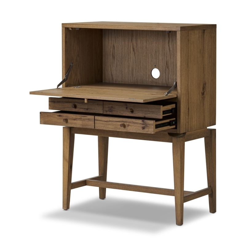 Secretary Desk Metal Base Internal Cubbies Mid-Century Style