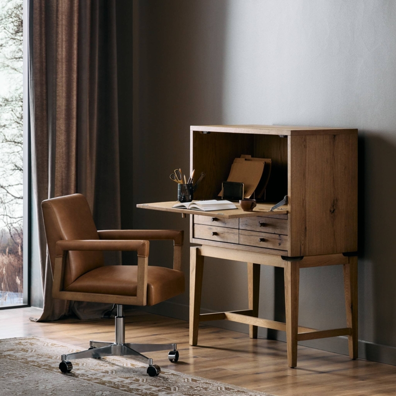 Secretary Desk Mid-Century Modern Acorn Tapered Legs