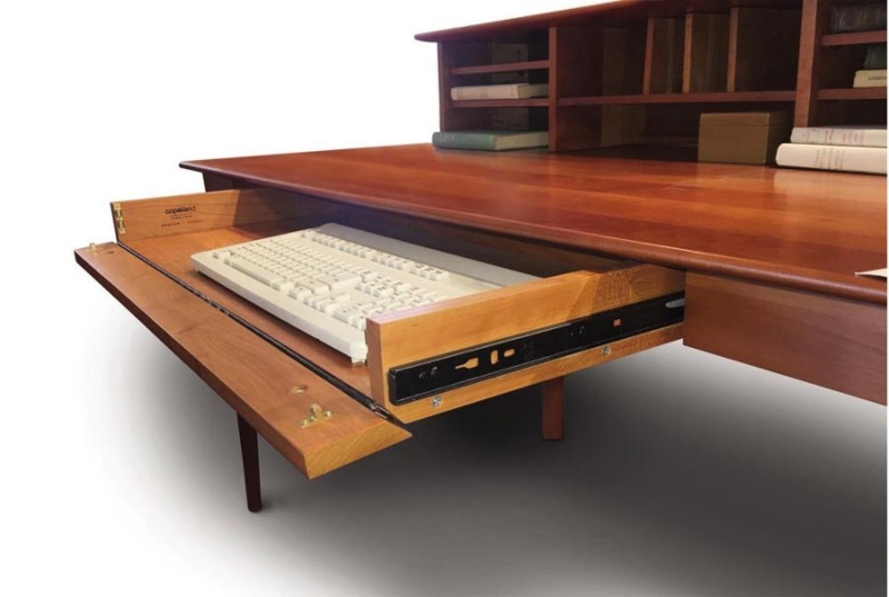 Secretary Desk Mid Century Modern Keyboard Tray Wood Toned