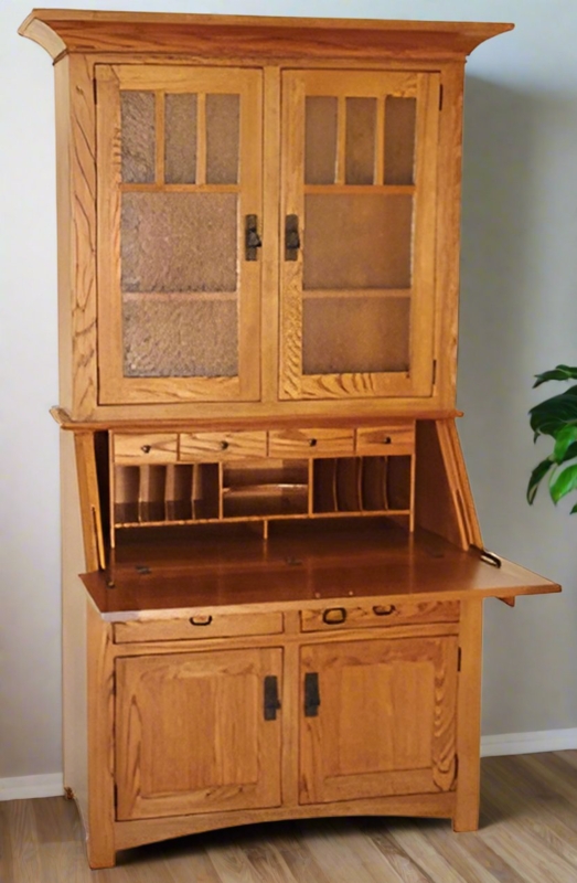 Secretary Desk Mission Style Arched Hutch Drop Front Wood