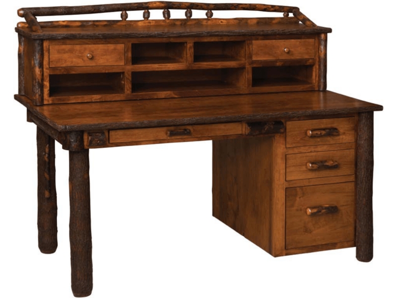 Secretary Desk Rustic Lodge Bark-On Logs Natural Finish